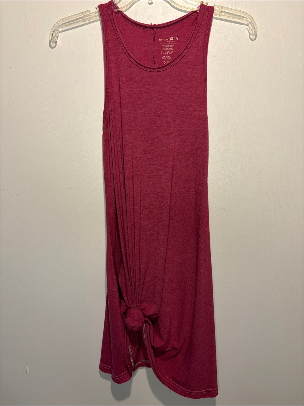 Natural Life Crew Neck Sleeveless Maroon Knot Front Tunic Mini Dress Size XS